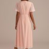 Online Embroidered Short Sleeve V Neck Swiss Dots Midi Dress Light Peach