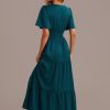 New Short Flutter Sleeve V Neck Tiered Maxi Dress Green