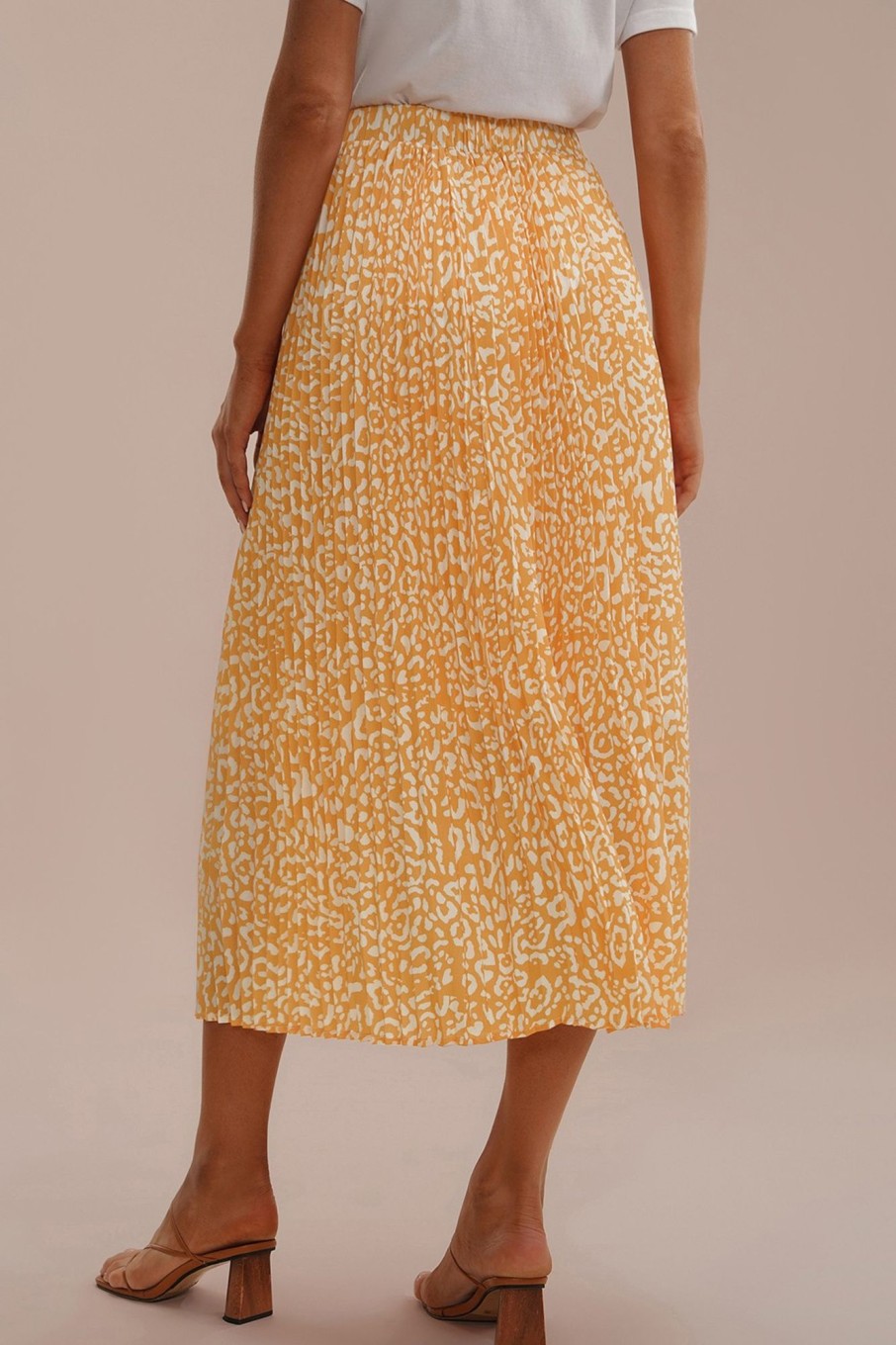 Hot Pleated Elastic Waist Midi Skirt Yellow