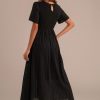 Best Short Sleeve Round Neck High Waist Maxi Dress Black