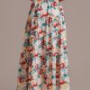 New Floral Elastic Waist Tiered Maxi Skirt Multi