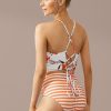 Hot Floral And Red Strappy Crop Mid Waist Bikini Set Stripe