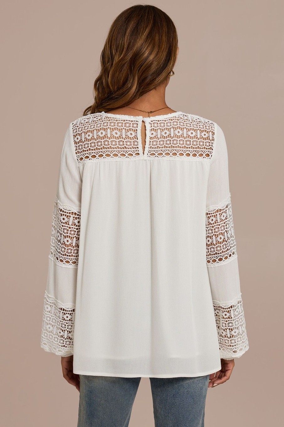 Wholesale Long Sleeve Round Neck Hollow Blouse White