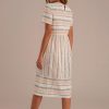 Clearance Simple Striped Short Sleeve Round Neck Midi Dress Multi