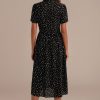 Hot Polka Dot Short Sleeve V Neck Button Down Midi Dress With Pockets