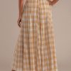 Wholesale Plaid Elastic Waist Midi Skirt With Pockets Dark Mustard