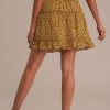 Clearance Elastic Waist Boho Tiered Mini Skirt Honey Floral