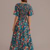 Clearance Floral Short Sleeve V Neck Maxi Dress Teal