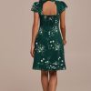 Best Floral Short Ruffle Sleeve Square Neck Midi Dress Green