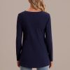 Online Long Sleeve V Neck Button Front Blouse Blue