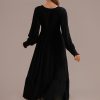 Wholesale Long Sleeve V Neck Smocked Maxi Dress Black