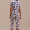 Hot Casual Floral Short Sleeve Collared Neck Buttons Pj Set Blue