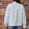 Hot Casual Long Sleeve Classic Neck Buttons Jacket Shacket With Pockets Ivory