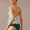 Online Print Scoop Neck And Green Solid Tankini Set Floral