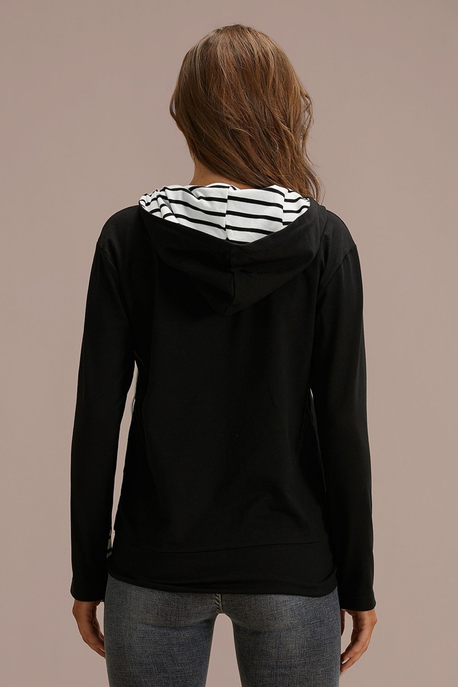 Clearance Stripe Long Sleeve Halfzip Hoodie Black