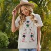 New Short Sleeve Round Neck Cotton Blouse Ivory