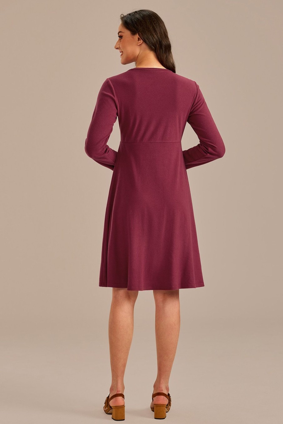 Hot Knit Long Sleeve Round Neck Midi Dress Purple