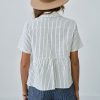 Best Short Sleeve Collared Neck Stripe Shirt With Button As Picture