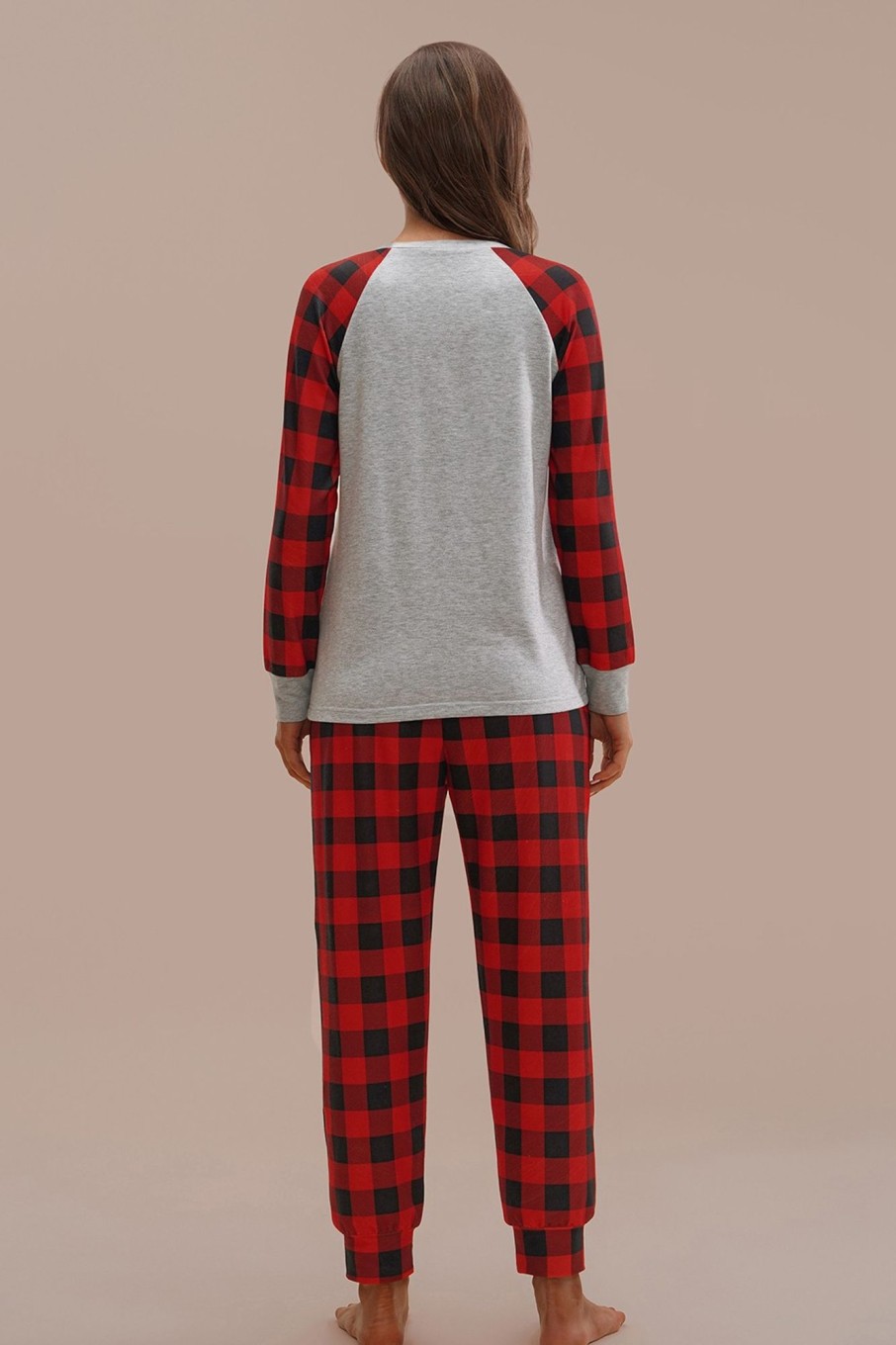 Wholesale Plaid Long Sleeve Round Neck Pj Set Multicolor