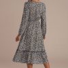 Best Floral Long Sleeve V Neck Buttons Midi Dress As Picture