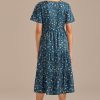 Online Floral Short Sleeve Round Neck Tiered Midi Dress Blue