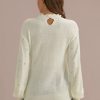 Wholesale Long Sleeve Ruffle High Neck Knit Sweater Ivory