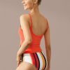 Wholesale Adjustable Straps And Stripe Knotted High Waist Tankini Set Orange