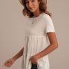 New Short Sleeve Round Neck Tiered Top White