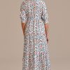 Wholesale Floral Half Sleeve V Neck Maxi Dress Multi Color