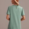 New Hollow Ruffle Round Neck Short Sleeve Blouse Green