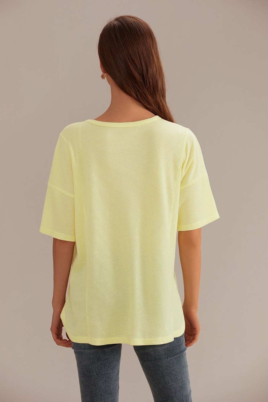 Clearance Round Neck Short Sleeve Blouse Shirt Yellow