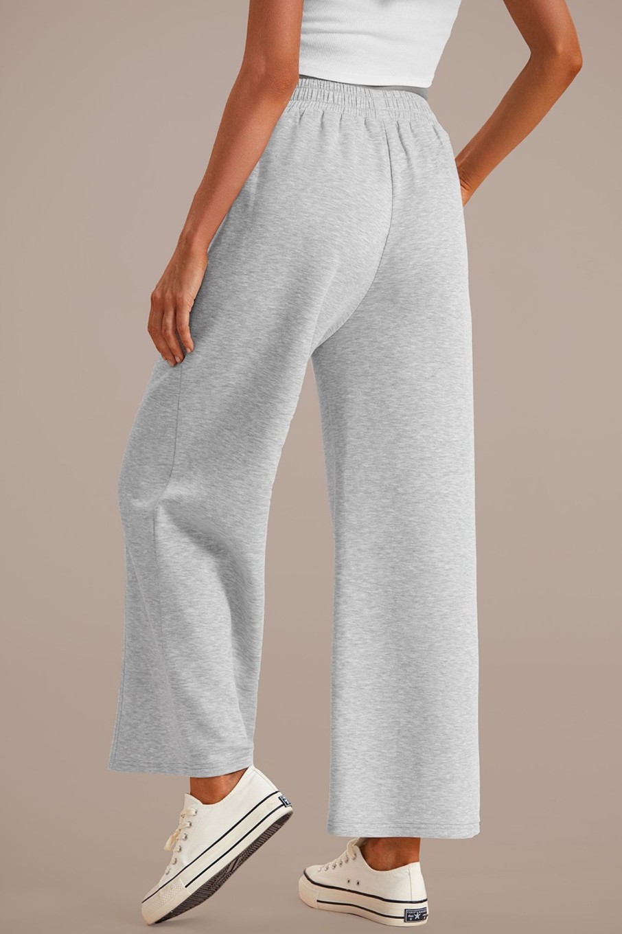 Wholesale Elastic Waist Wide Leg Pocketed Sweatpants Grey