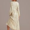 Online Retro Floral Long Sleeve V Neck Buttons Maxi Dress Khaki