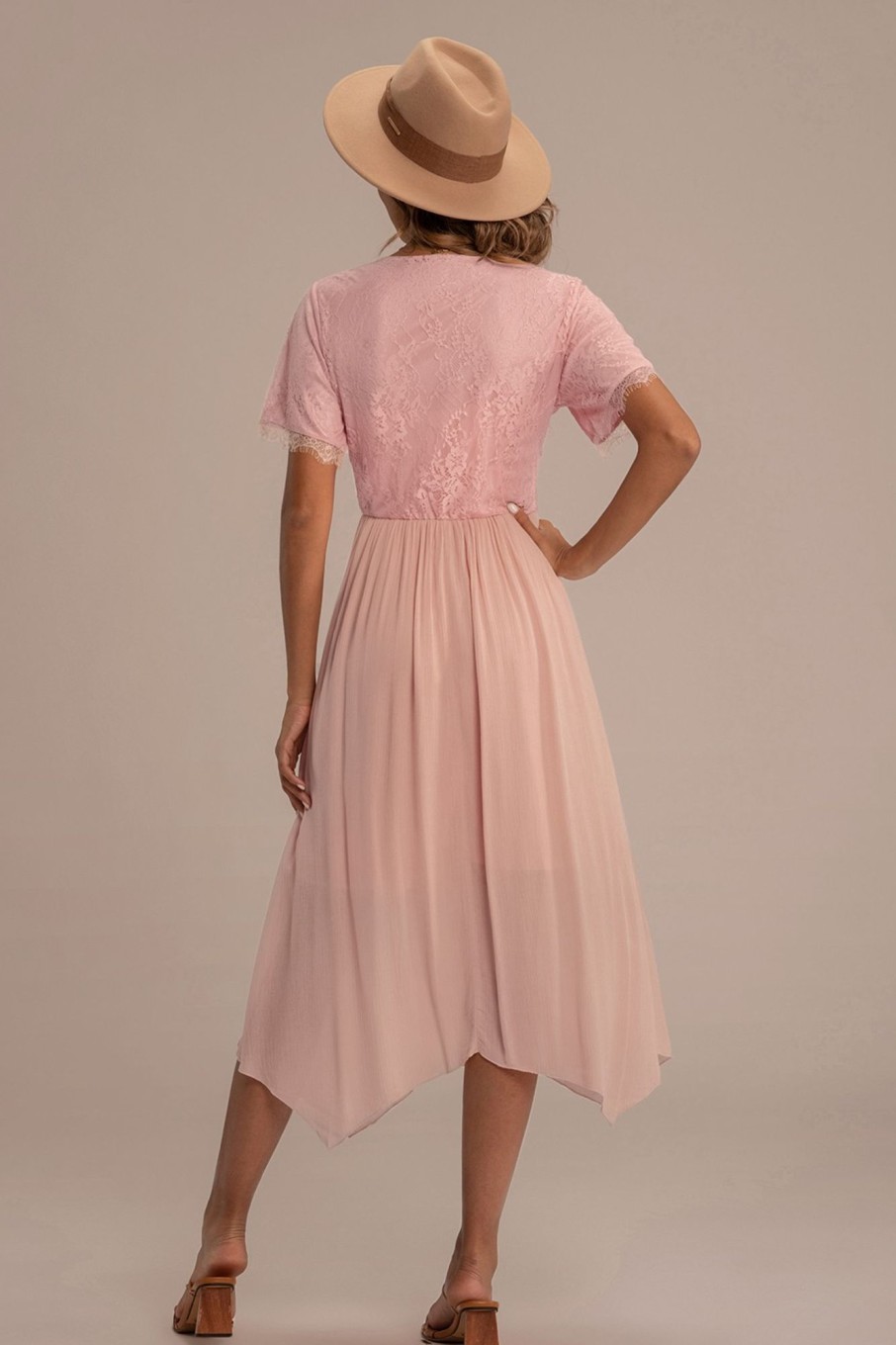 Clearance Short Sleeve Round Neck Midi Dress Pink