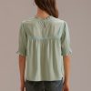 Online Ruffle Mock Neck Short Sleeve Blouse Sea Foam