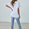 Hot White Lace Up Casual Short Sleeve Square Neck Embroidery Shirt As Picture