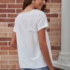 Clearance Short Sleeve Square Neck Button Down Blouse White