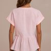 Clearance V Neck Button Front Peplum Top Light Pink