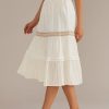 Online Lace Elastic Waist Tiered Midi Skirt Cream