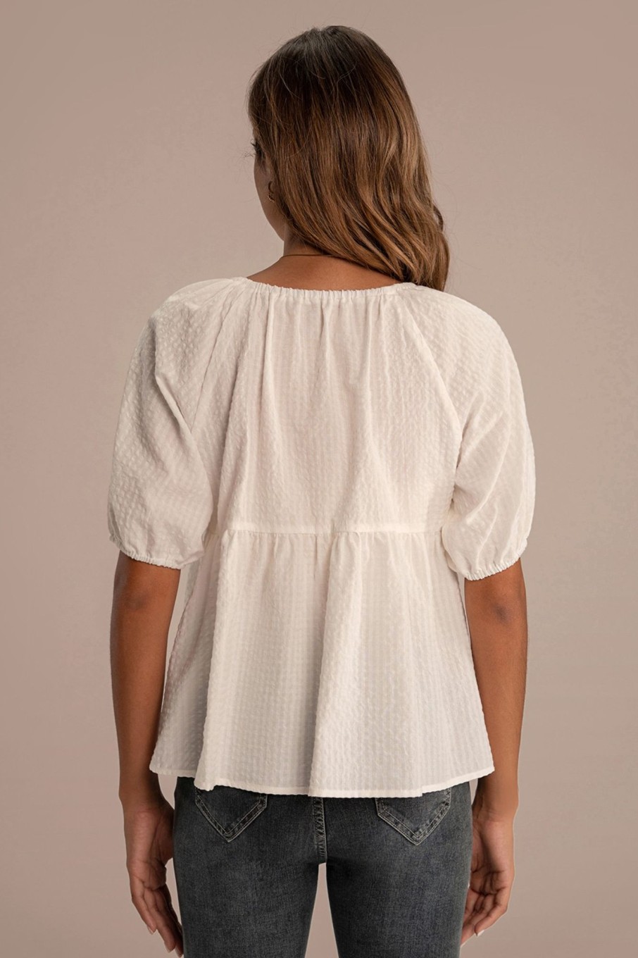 Clearance Round Neck Short Puff Sleeve Blouse White