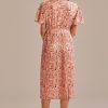 Best Floral Short Ruffle Sleeve Round Neck Midi Dress Light Pink