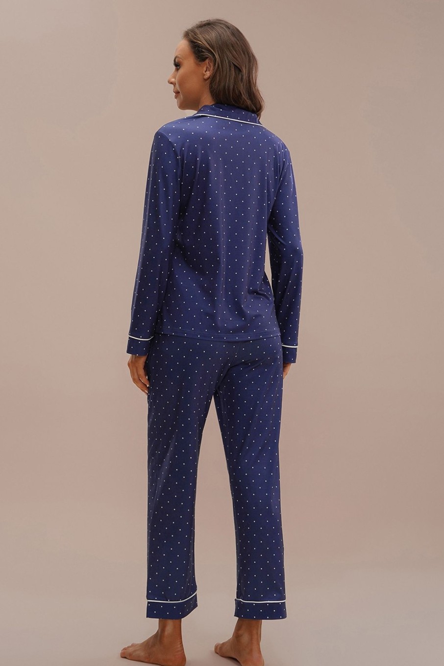 Online Dots Long Sleeve Collared Neck Buttons Pj Set Blue