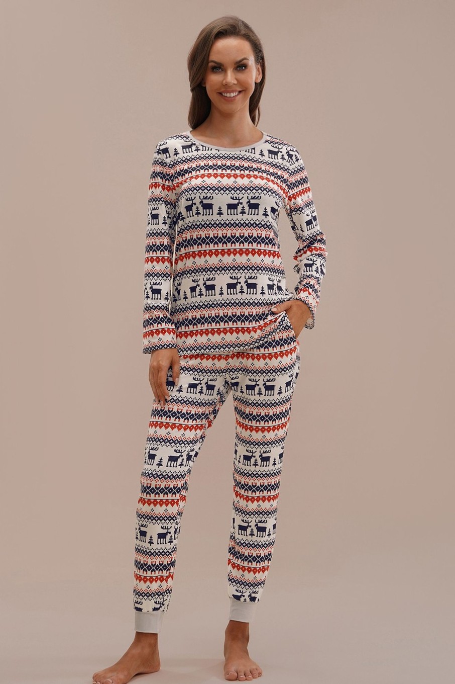 New Cute Christmas Elk And Geo Print Pj Set Multi