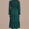 New Long Sleeve High Neck Polka Dot Midi Dress Green