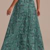 Hot Floral Print Elastic Waist Midi Skirt Green