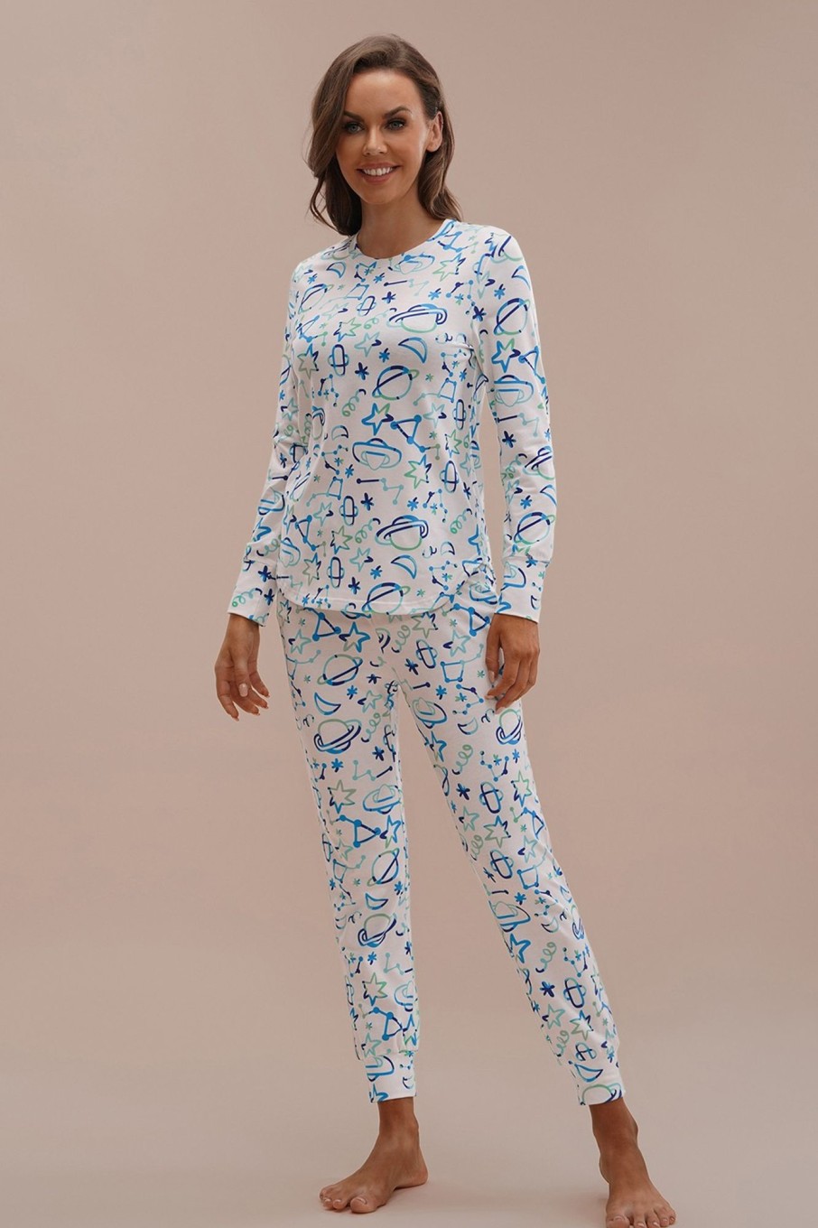 Wholesale Cozy Print Long Sleeve Round Neck Pj Set Outer Space