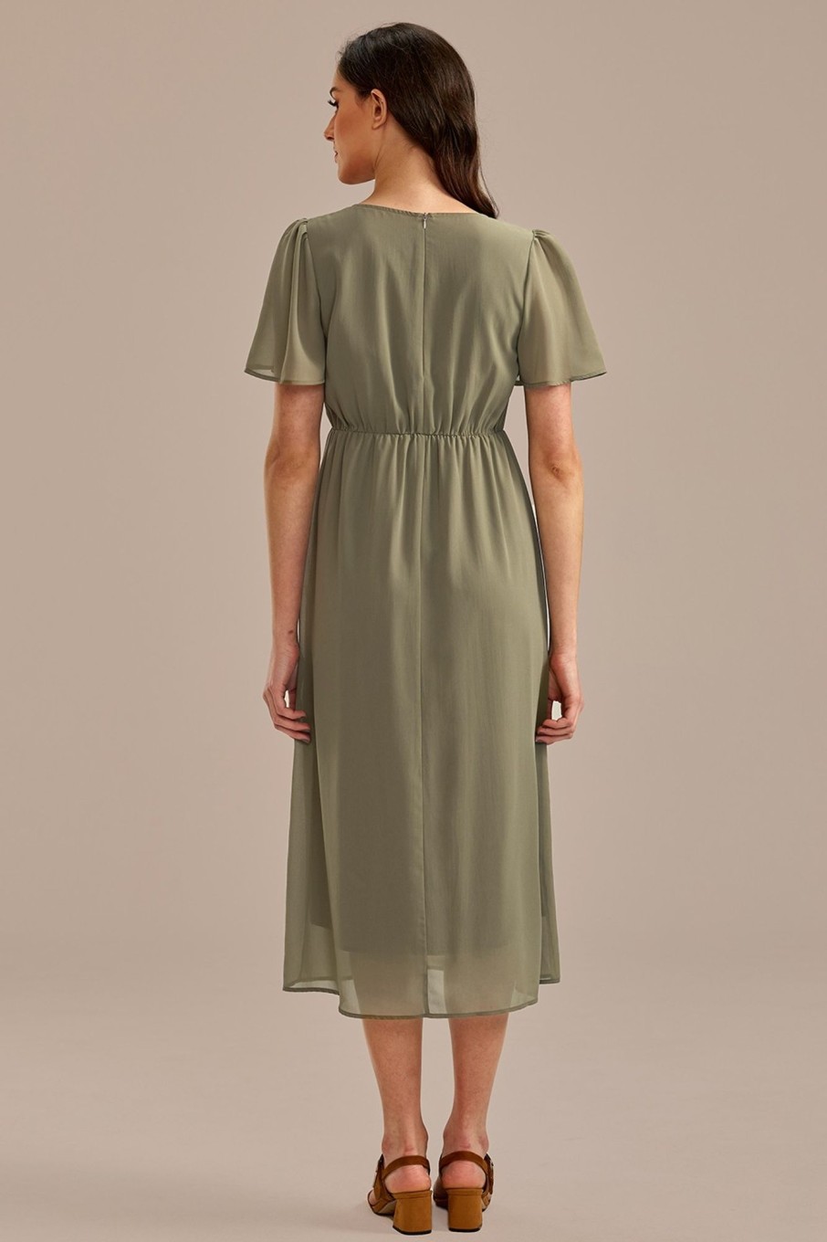 Clearance Short Sleeve Round Neck Maxi Dress Sage