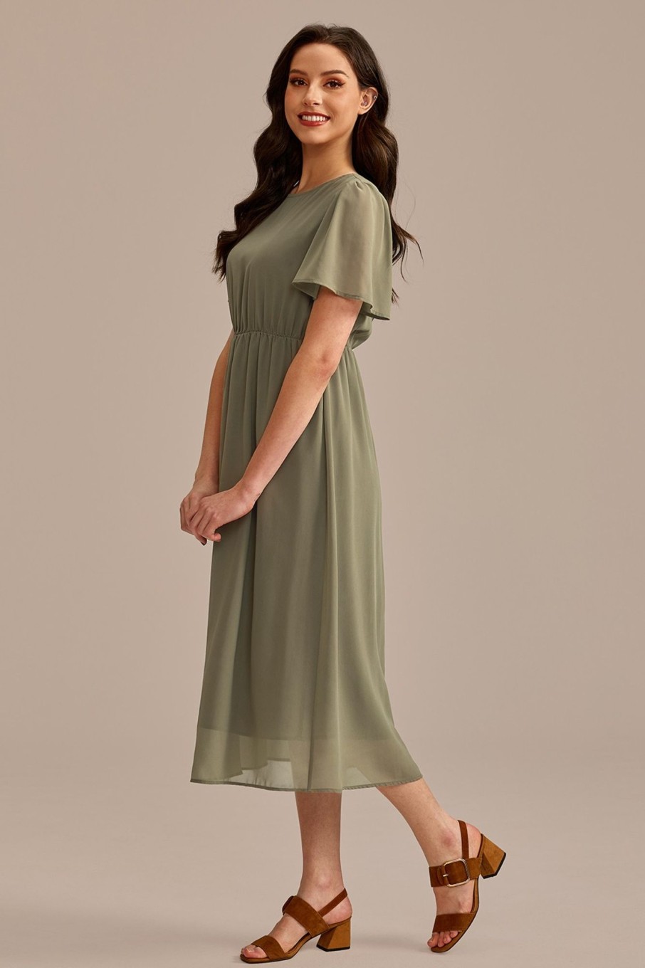 Clearance Short Sleeve Round Neck Maxi Dress Sage