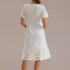 Hot Short Sleeve V Neck Hollow Irregular Hem Dress White