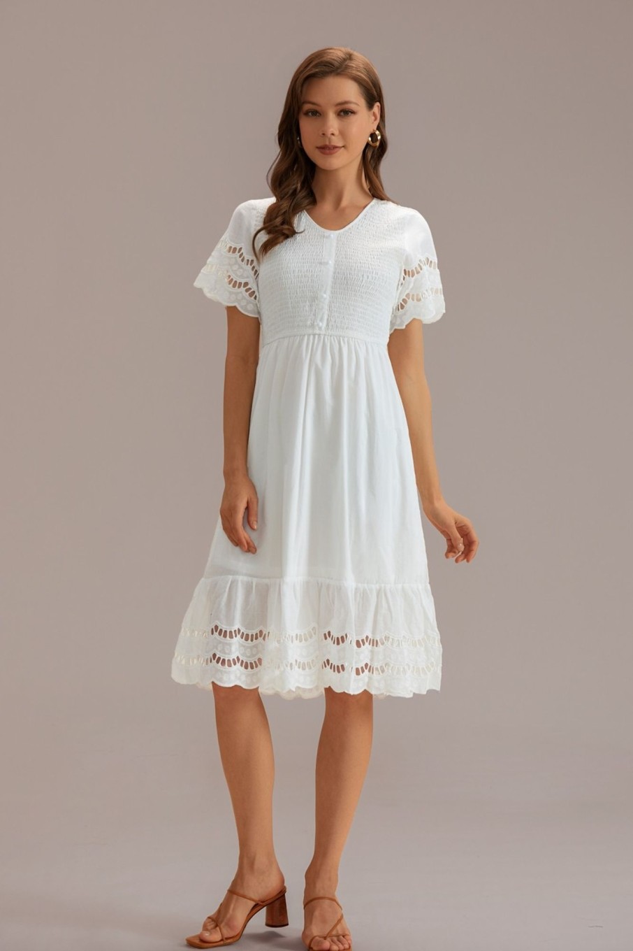 Hot Short Sleeve V Neck Hollow Irregular Hem Dress White